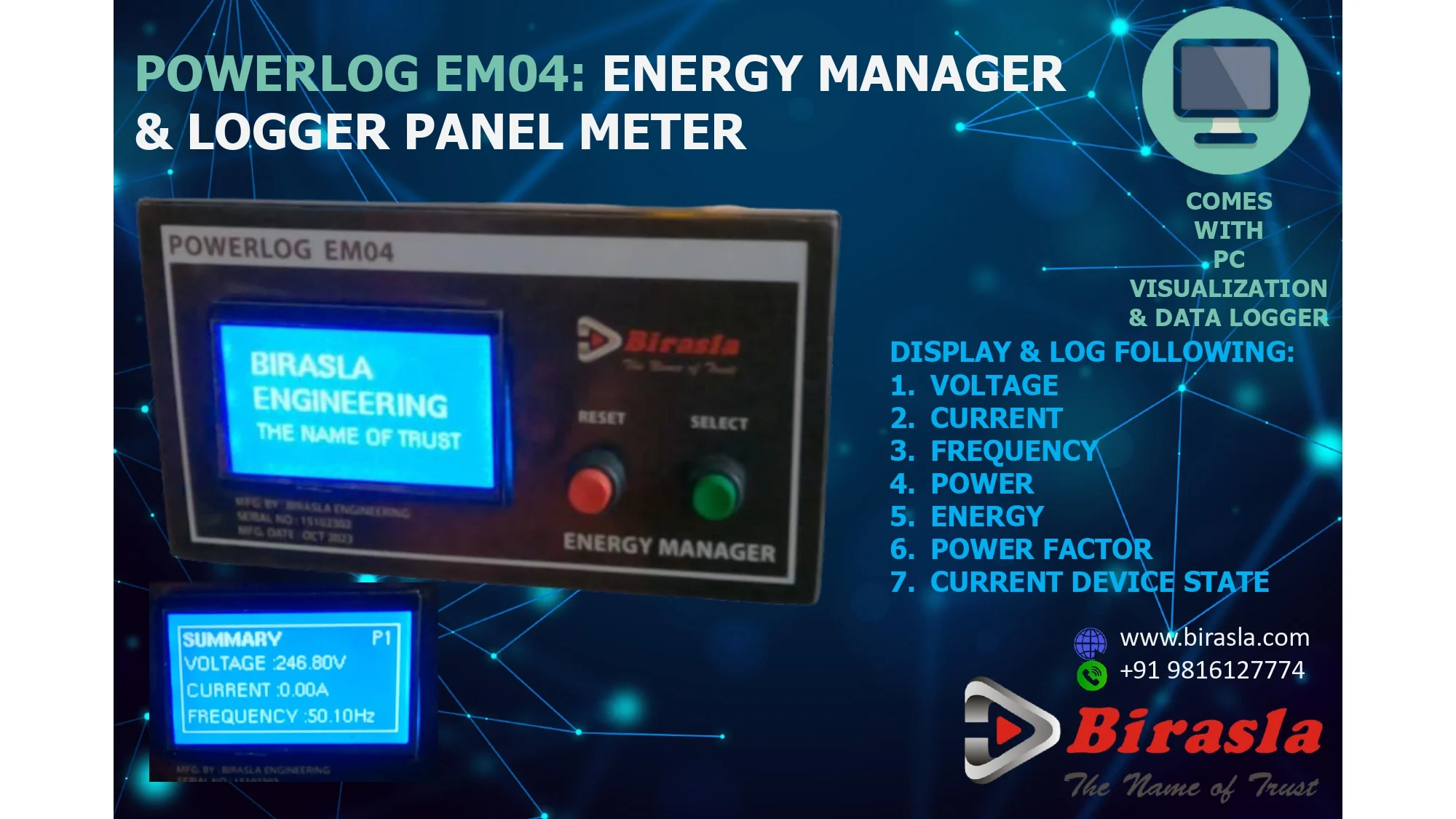 Digital Energy Panel Meter with Logger for Advanced panel meter for energy monitoring with PC logging