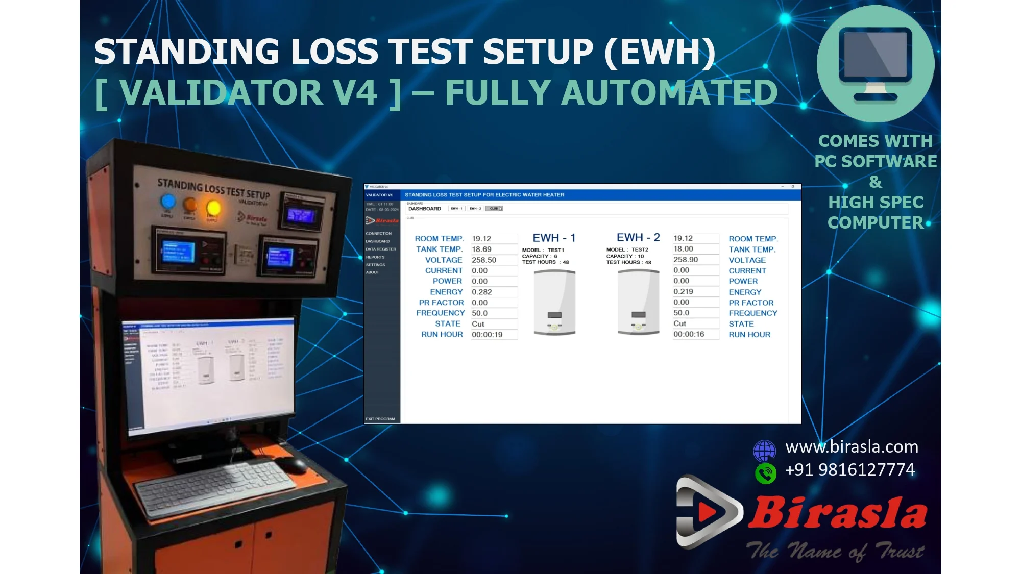 Standing Loss Test Setup – Validator V4 for Advanced standing loss test validator for electric water heaters with PC reporting